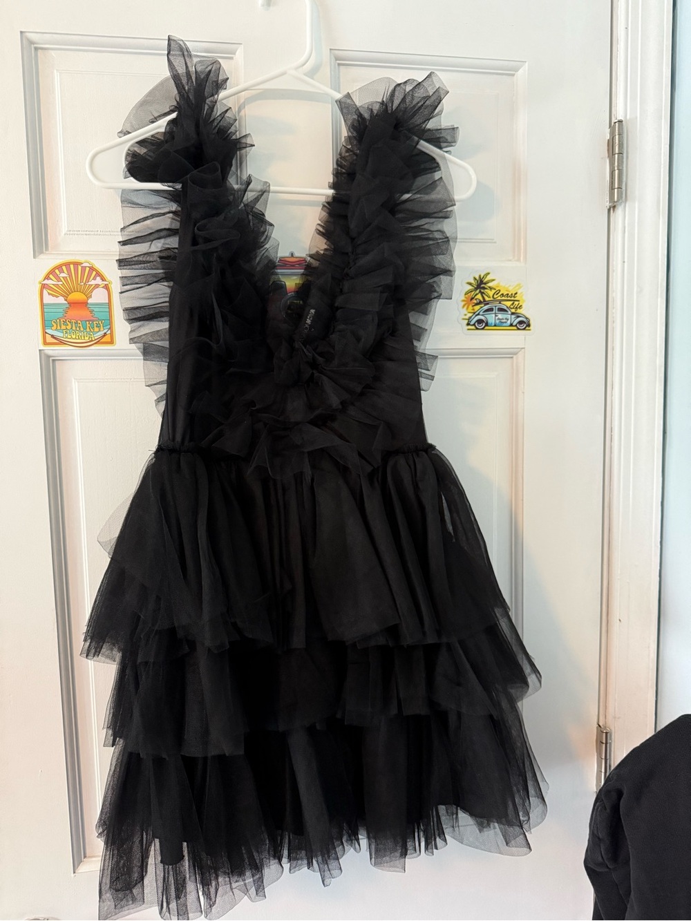 Fashion Nova Black Layered Tulle Dress with Ruffle Detail